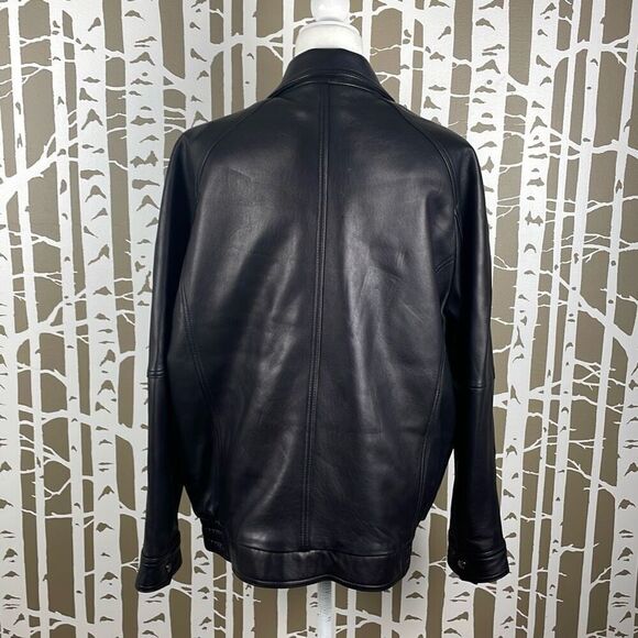 Calvin Klein Black Leather Bomber Jacket L - Picture 4 of 10